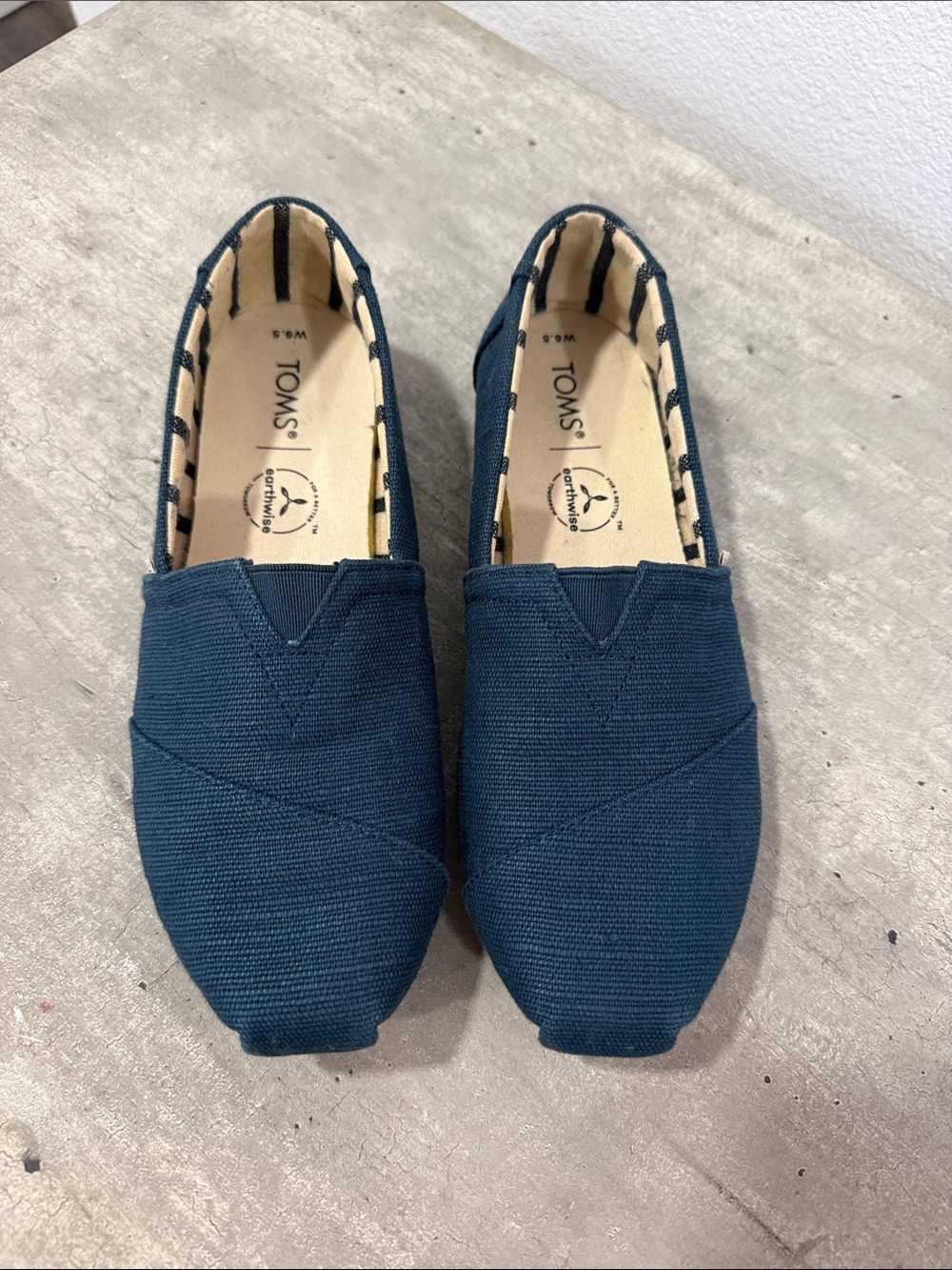 Toms Woman Slip-On Canvas Loafers in Navy Blue